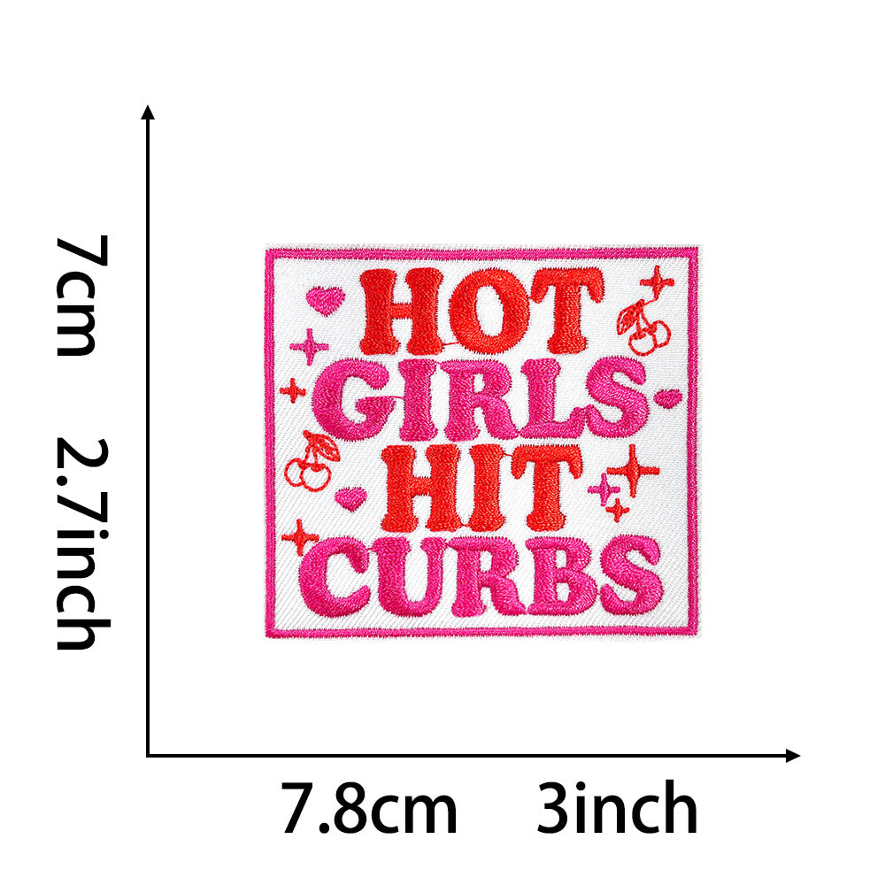 Wholesale Trendy 9 Styles Pink Plaid Letter Embroidered Patches DIY Iron On Applique For Shoes Hats Boutique Resale
