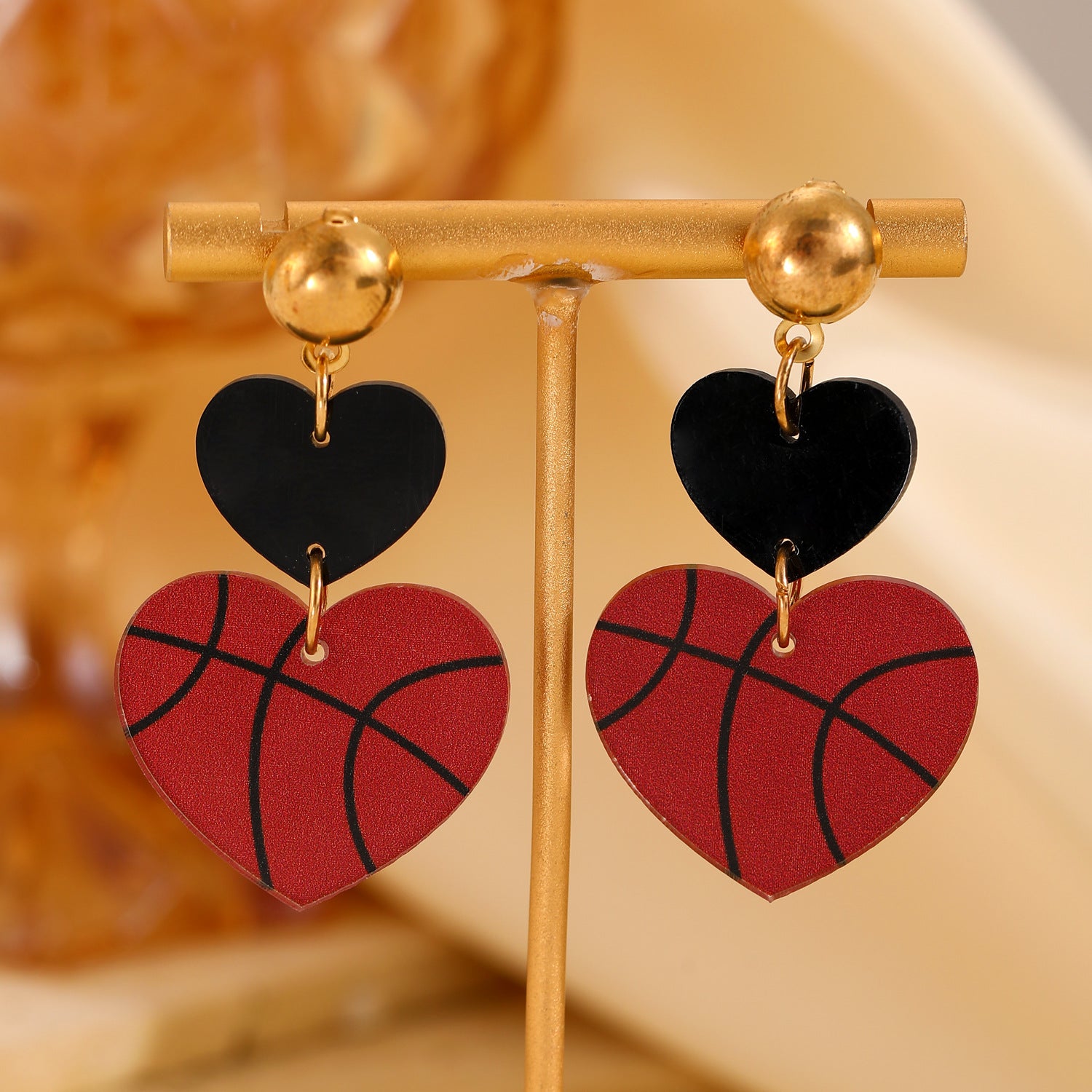 Wholesale Vintage Acrylic Heart Panel Double Heart Rugby Drop Earrings