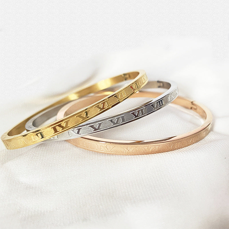 Wholesale Roman Numeral Open Titanium Steel Bracelet