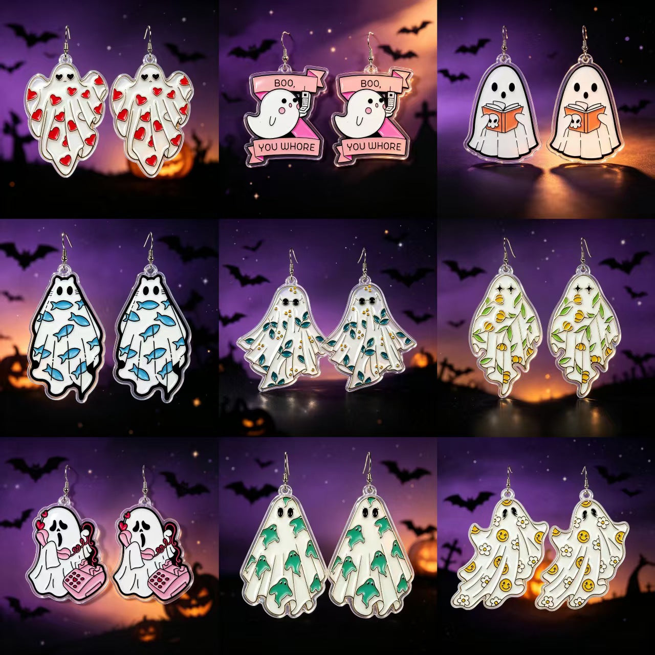 Wholesale  Ghost Cartoon Acrylic Earrings Funny Reading Design Cute Fashion Accessory For Party And Casual Wear