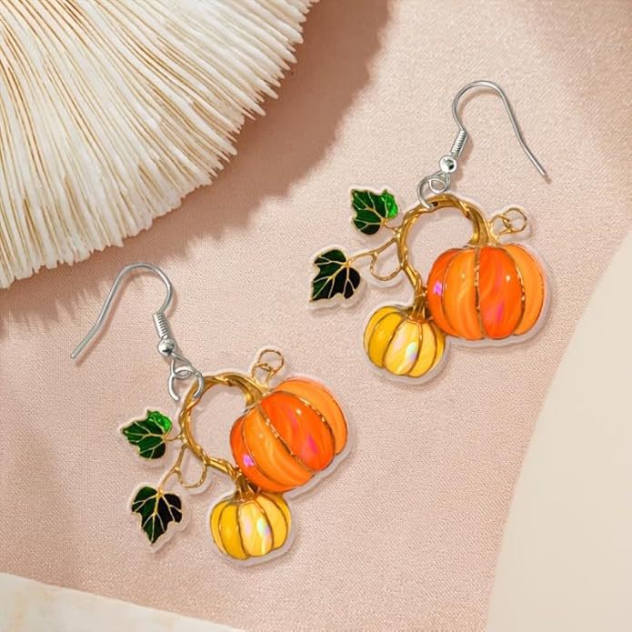 Wholesale Acrylic 2D Pumpkin Earrings Quirky  Thanksgiving Party Jewelry Accessory