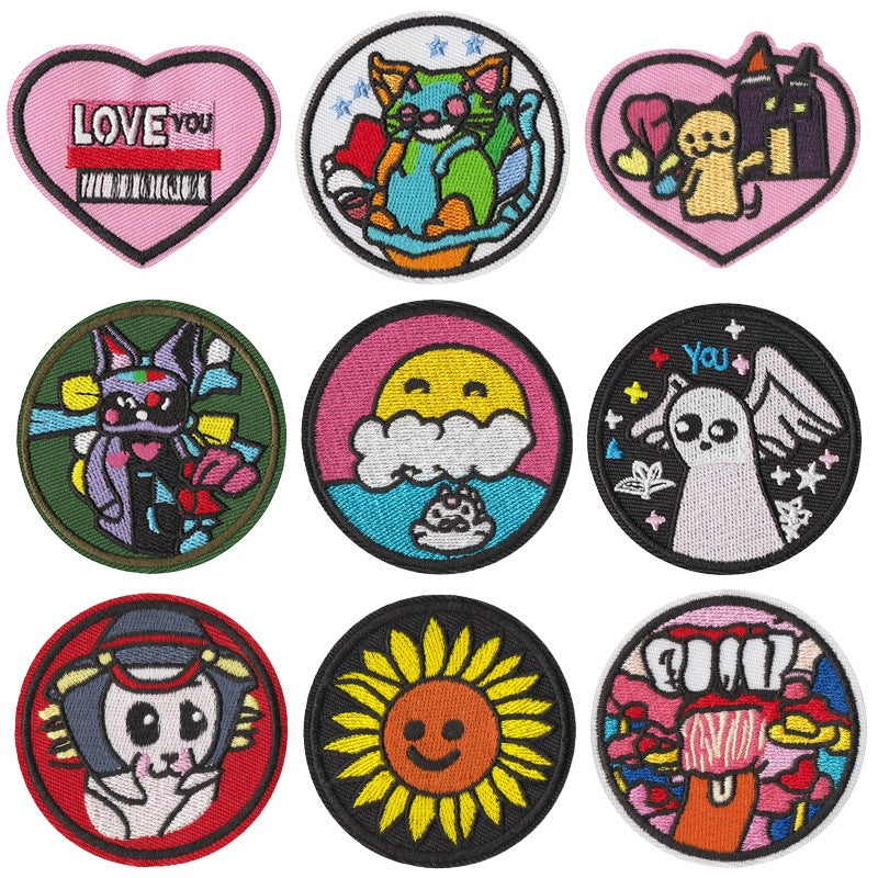 Wholesale Embroidered Round Cartoon Animal Patches Heat Activated Adhesive Set Of 9 For ets Bags DIY Repair And Resale