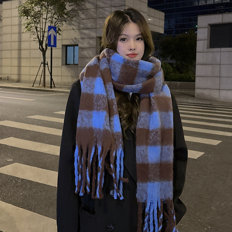 Wholesale Plaid Scarf Korean Style Blue