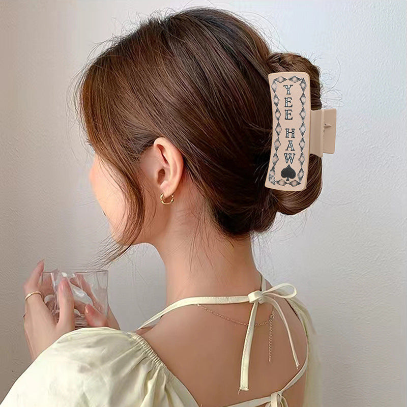 Wholesale Western Denim Style Cactus English Letters Leather Women's Hairpin Grab Clip Shark Clip