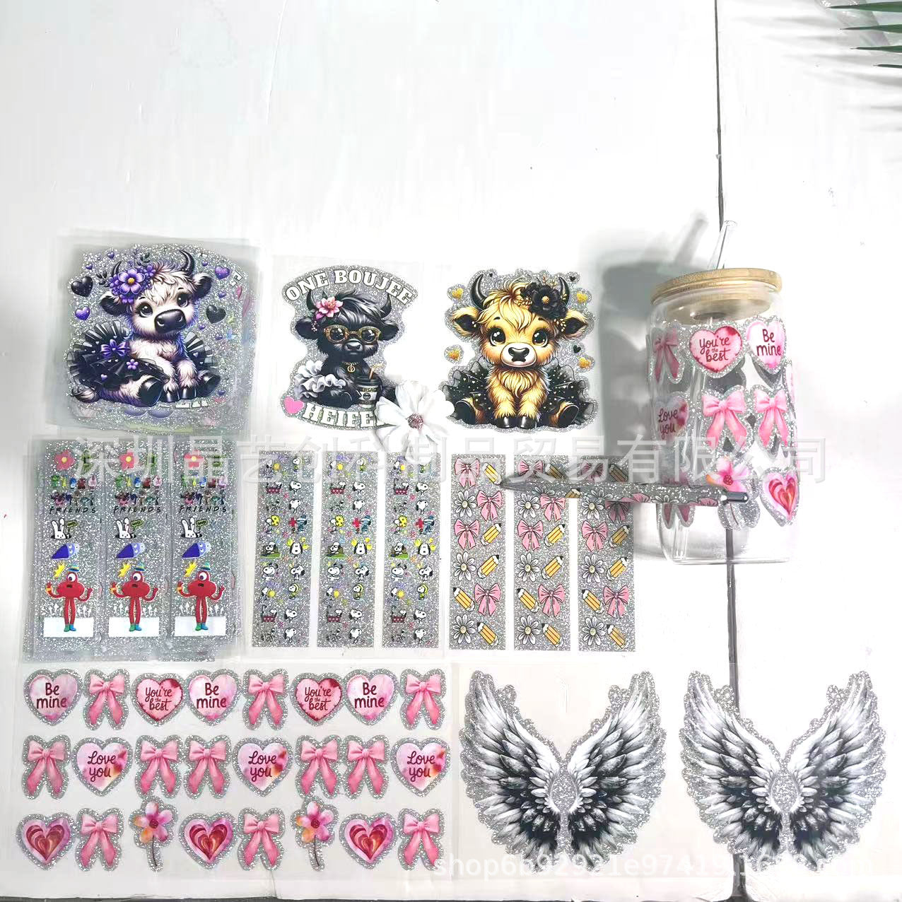 Wholesale Colored Flashing Crystal Stickers 16oz Cup UV DTF Wraps