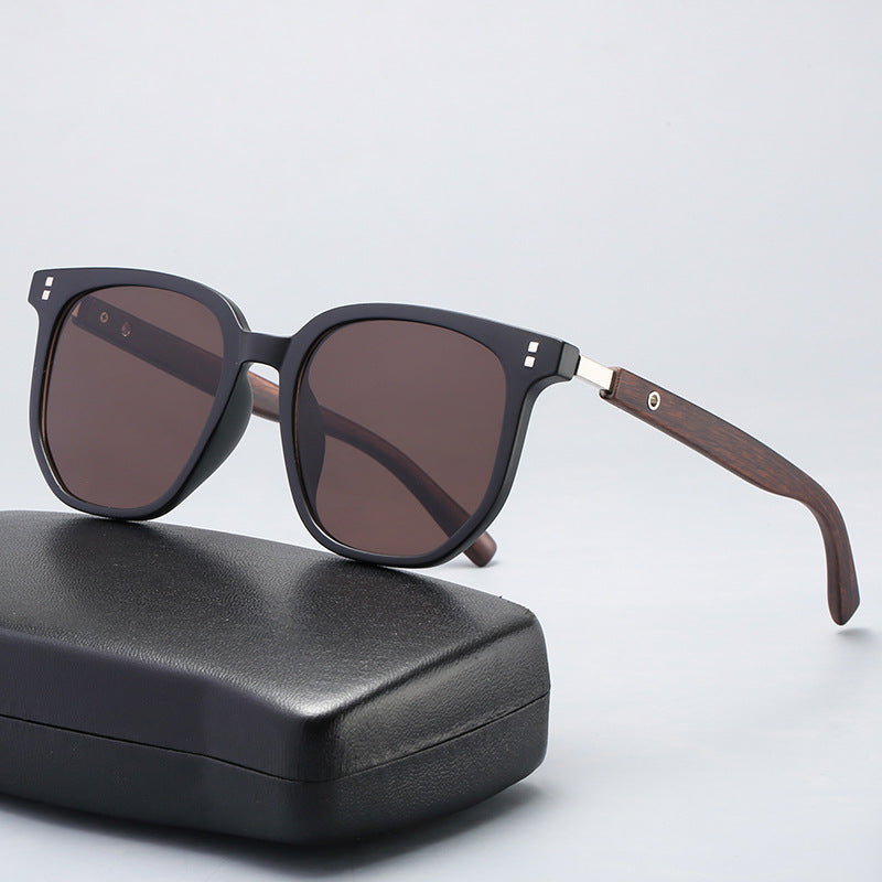 Wholesale Polygonal Large Frame Wood Grain Mirror Legs PC Sunglasses