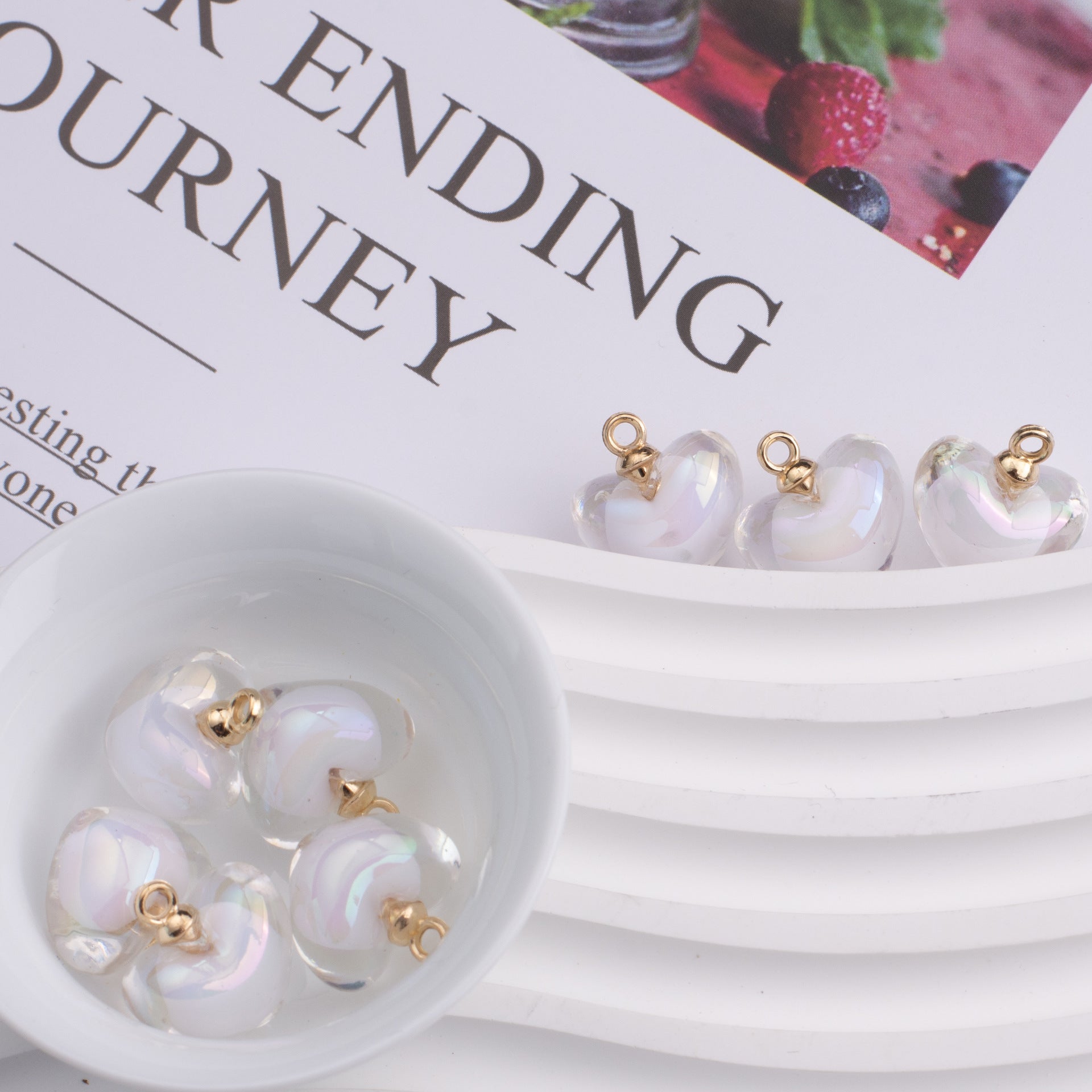 Wholesale 10pcs Color-plated AB Color Acrylic Love Hanging Beads Heart-shaped Beads