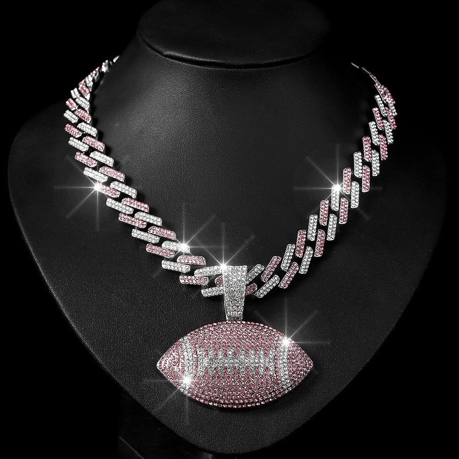 Wholesale Color Diamond Rugby Pendant Fashion Color Alloy Necklace
