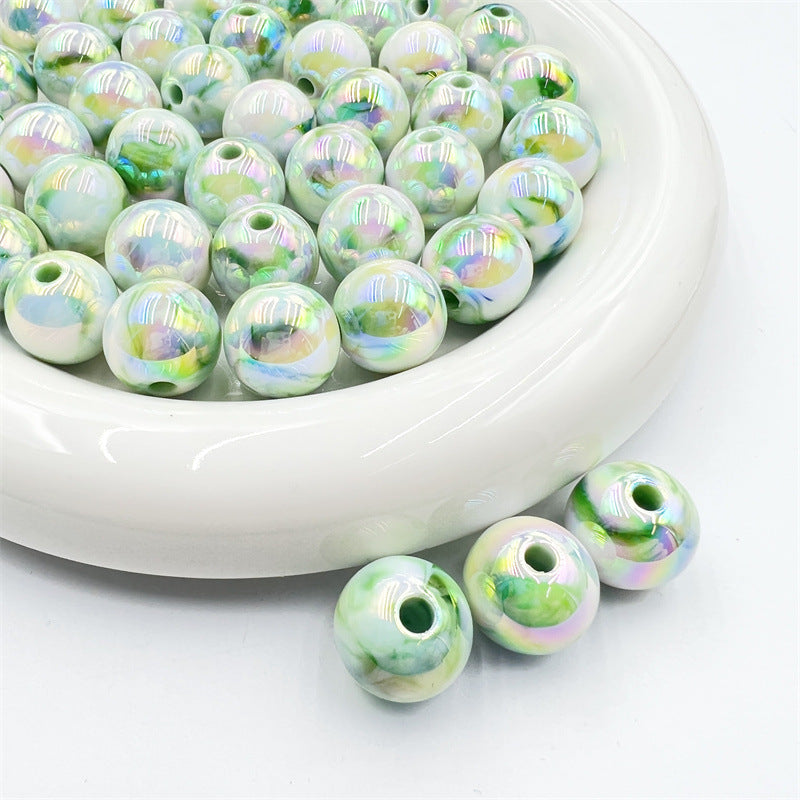 Wholesale 10pcs/pack UV Plating Smudged Round Beads