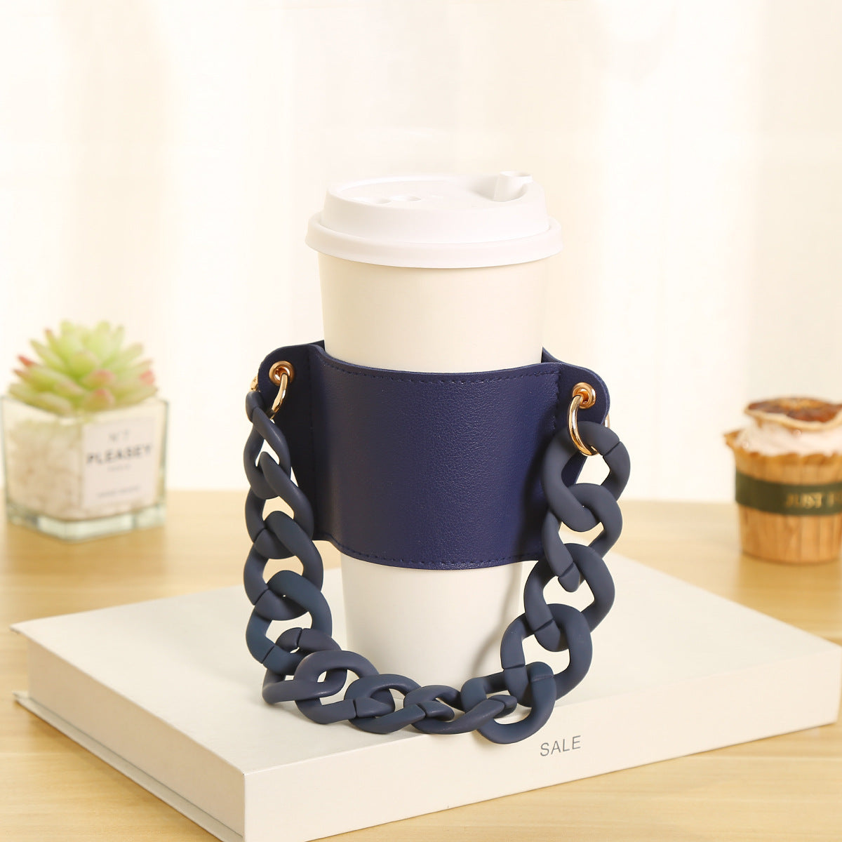 Wholesale Detachable Chain Coffee Non Slip Leather Cup Covers