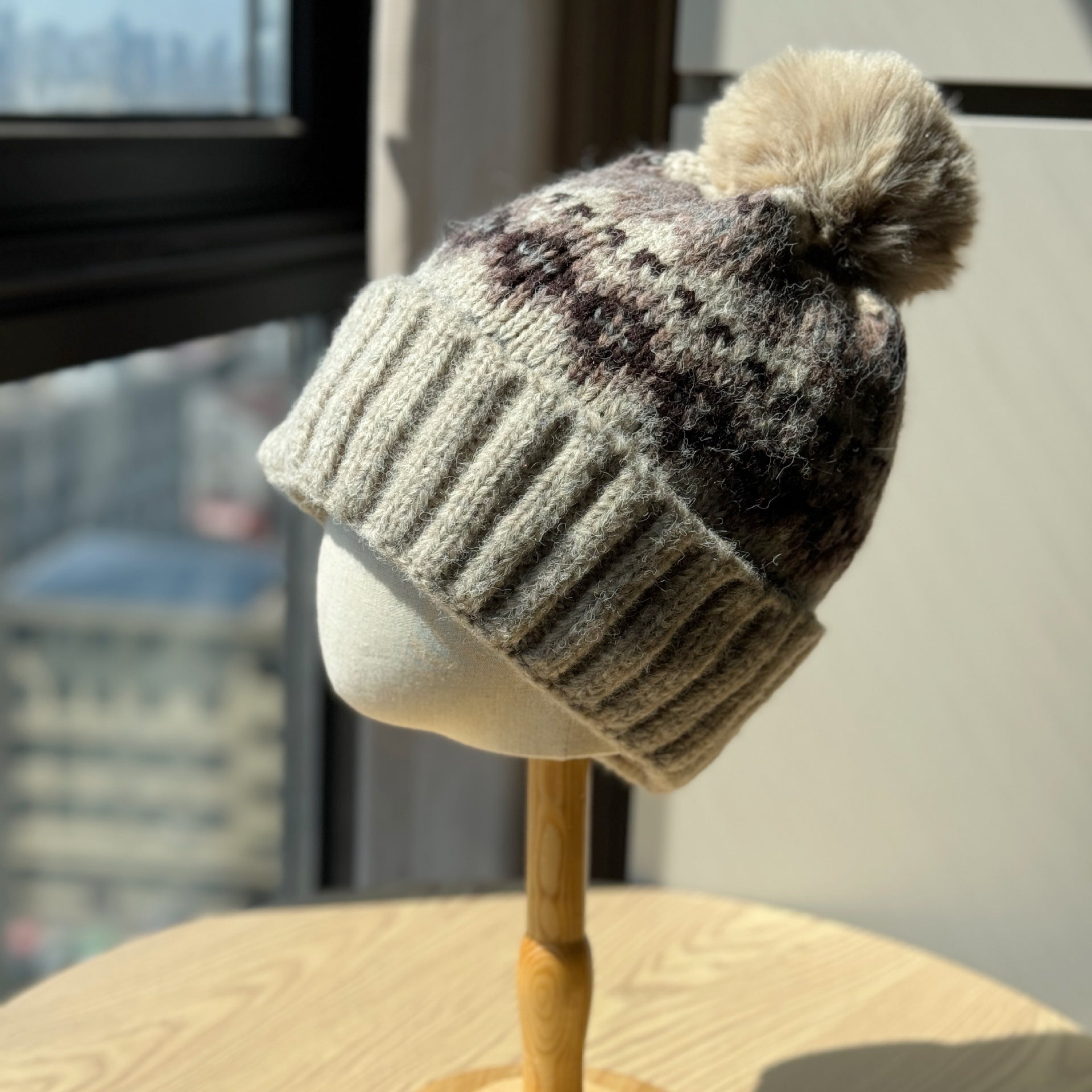 Wholesale Christmas wool hat for women,  warm and cute winter pom-pom ear flap hat
