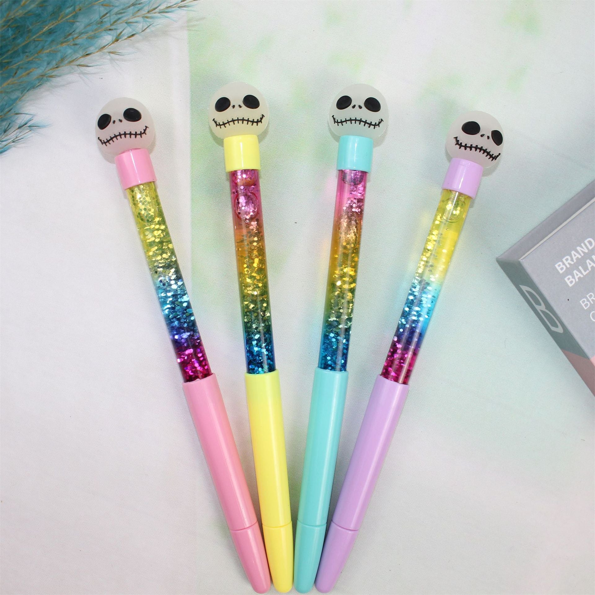 Wholesale 12pcs Creative Skull with Luminous Soft Glue Colorful Quicksand Plastic Gel Pen