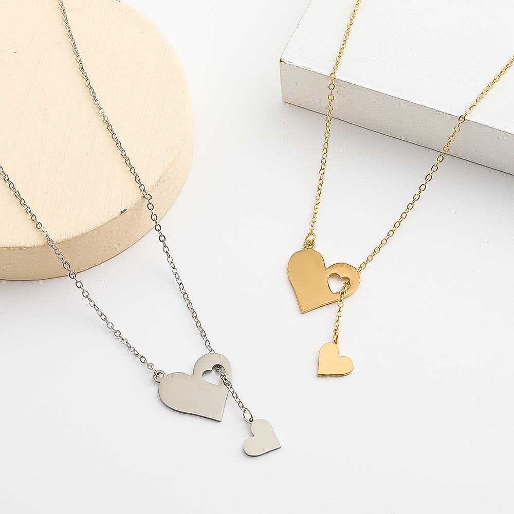Wholesale Simple Love Pendant Necklace Women's Fashionable Personalized Creative Hollow Heart Collarbone Chain Y-Shaped