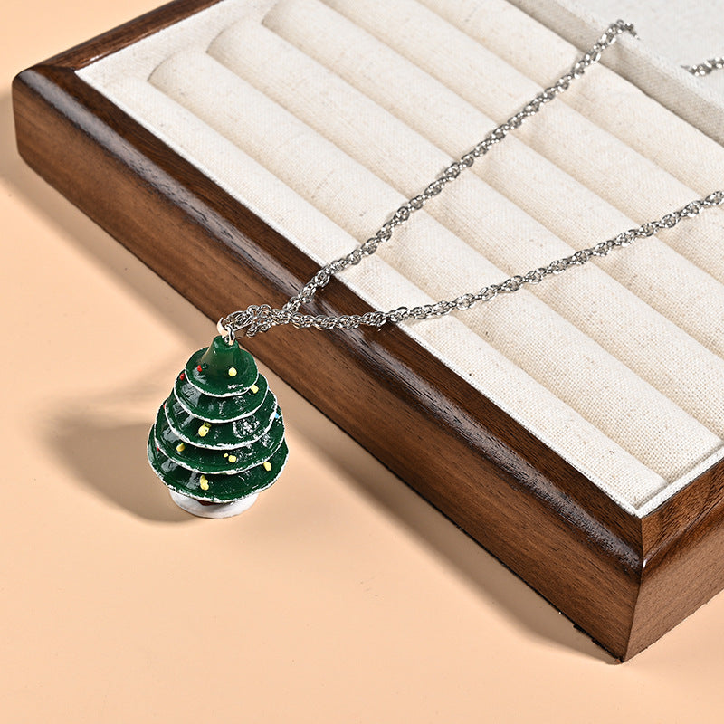 Wholesale Cartoon Christmas Tree Resin Pendant Necklace