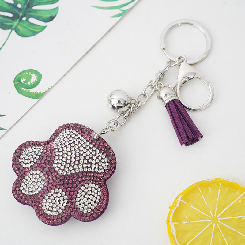 Wholesale diamond creative cartoon bear paw keychain bag tassel pendant