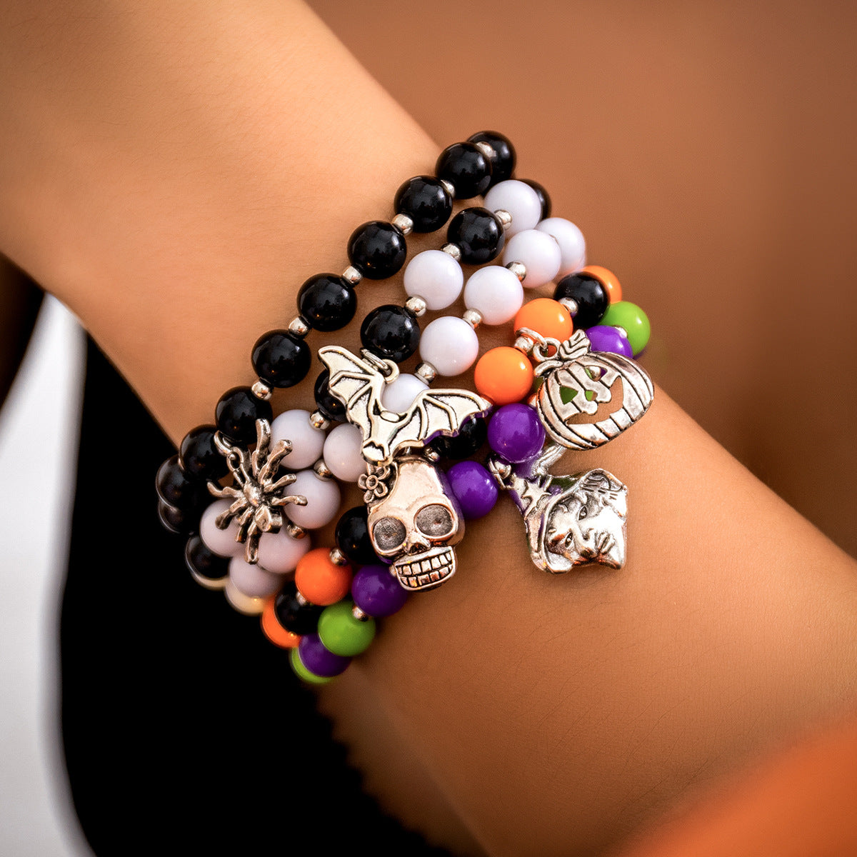Wholesale Halloween Ghost Face Beaded Skull Witch Bracelet