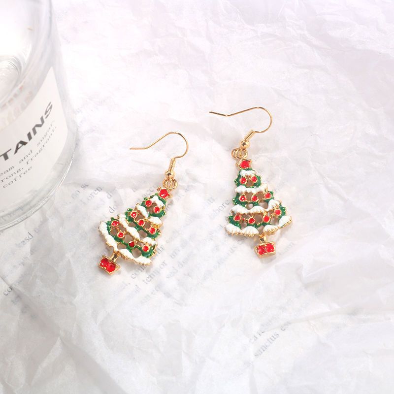 Wholesale Christmas Colorful Cartoon Cute Oil Dropping Christmas Tree Earrings Necklace Set