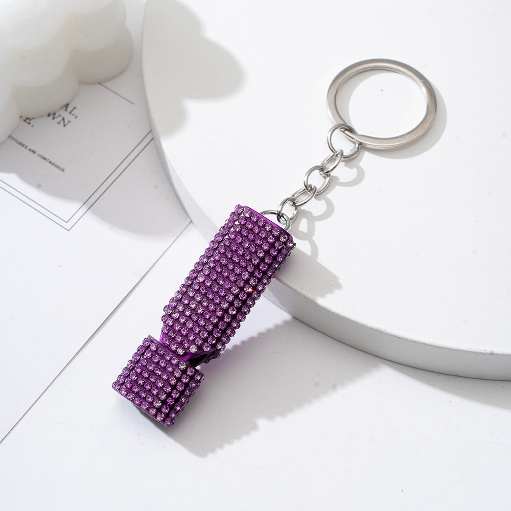 Wholesale Outdoor Flat Aluminum Alloy Double Tube Whistle Diamond Pendant Keychain