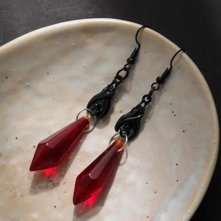 Wholesale Retro dark gothic style red teardrop earrings