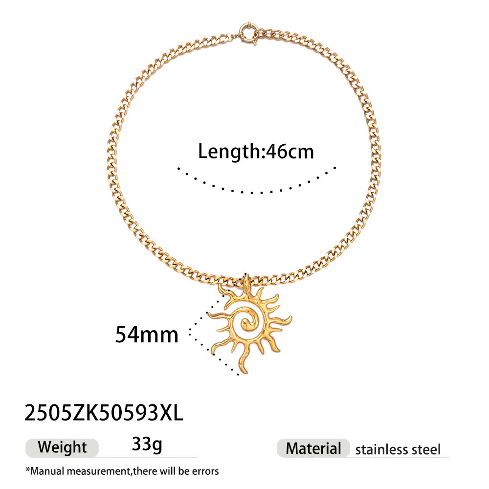 Wholesale Tyna European and American Light Luxury 18K Gold Stainless Steel Conch Sea Star Sun Thick Rope Necklace All-match Cross-border Trendy Jewelry