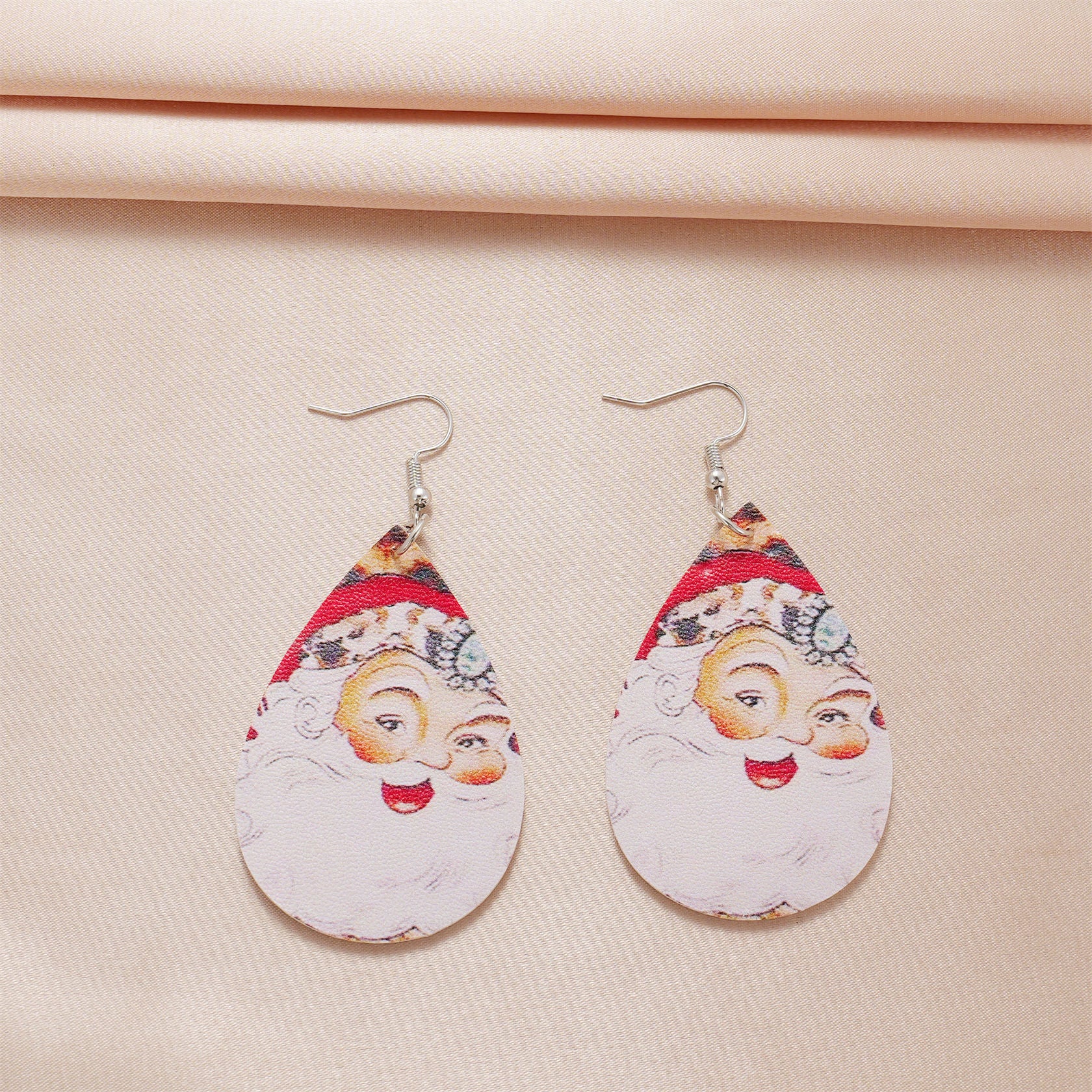 Wholesale Christmas Santa Claus Printed Leather Earrings