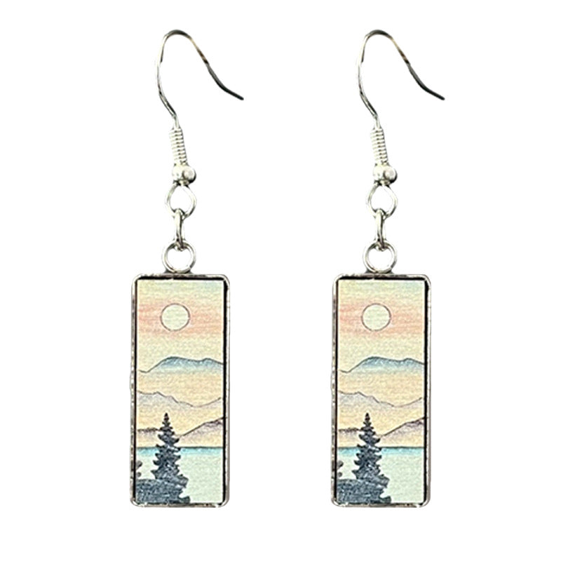 Wholesale Metal Wood Grain Mountain Yoga Meditation Energy Earrings