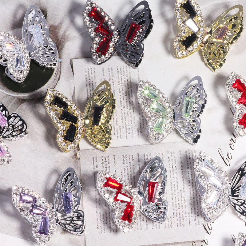 Wholesale 5pcs/pack Heavy alloy hollow butterfly rhinestone beads straight hole  DIY beads