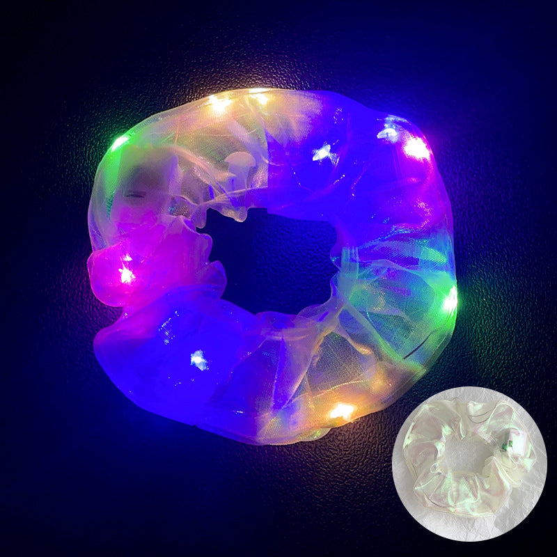 Wholesale Led Luminous Large Intestine Hair Ring DIY Night Light Flower Shiny Fat Intestine Head Rope Nightclub Rubber Band Hair Accessories