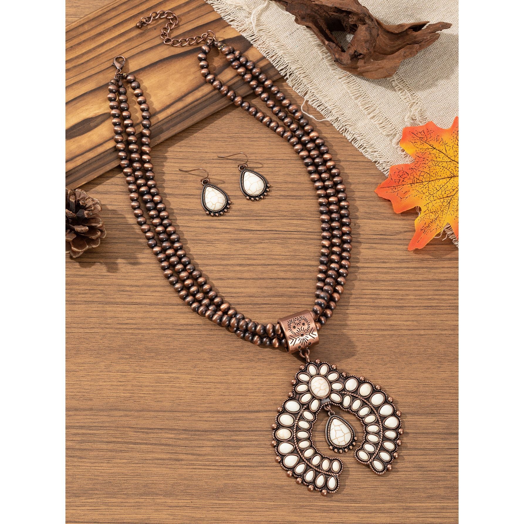 Wholesale Vintage three-layer flower earrings turquoise earrings