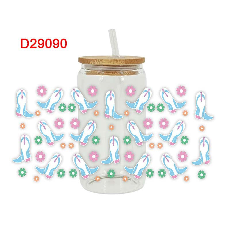 Wholesale Western style rooster boots cowboy hat 16oz Cup UV DTF Wraps