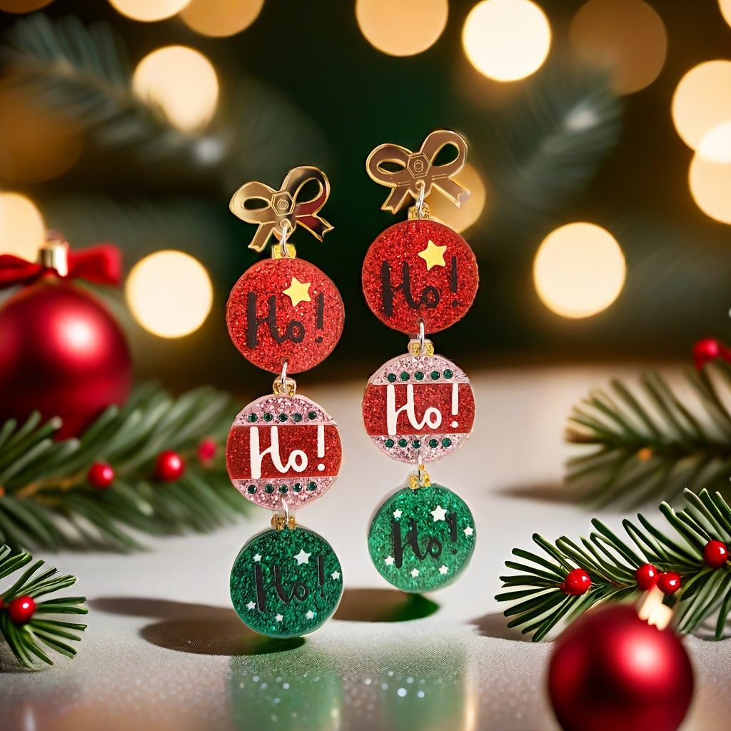 Wholesale Cute Christmas HOHOHO Acrylic Rhinestone Earrings For Women Holiday Gift Jewelry Accessory
