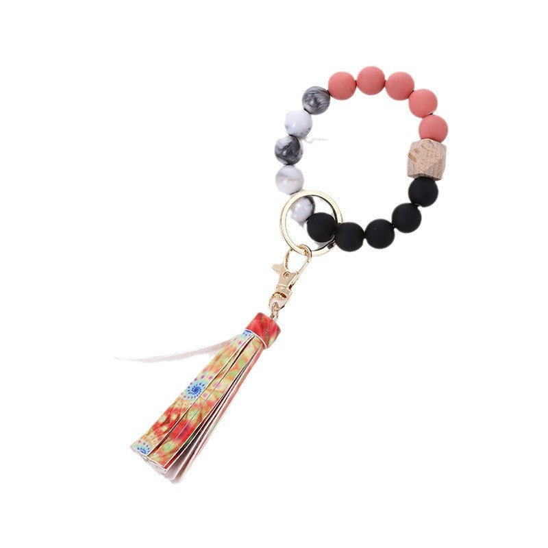 Wholesale Acrylic Beads Wooden Beads PU Tassel Bracelet Keychain