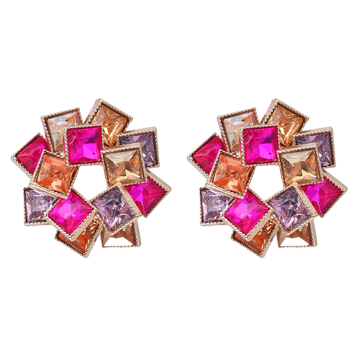 Wholesale Multi-layered Square Rhinestone Pinwheel-shaped Alloy Diamond Earrings