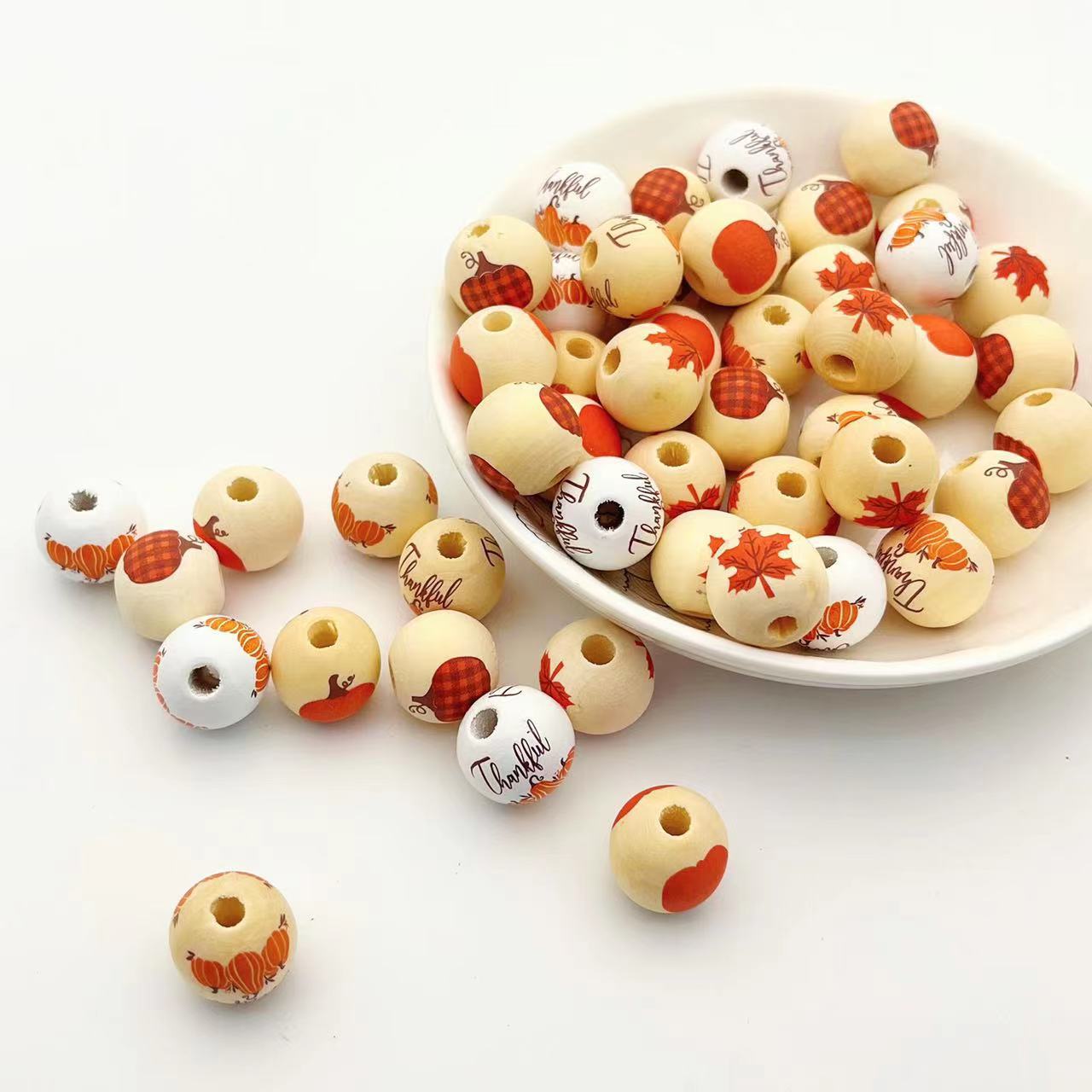 Wholesale 10pcs Autumn Thanksgiving Wooden Beads