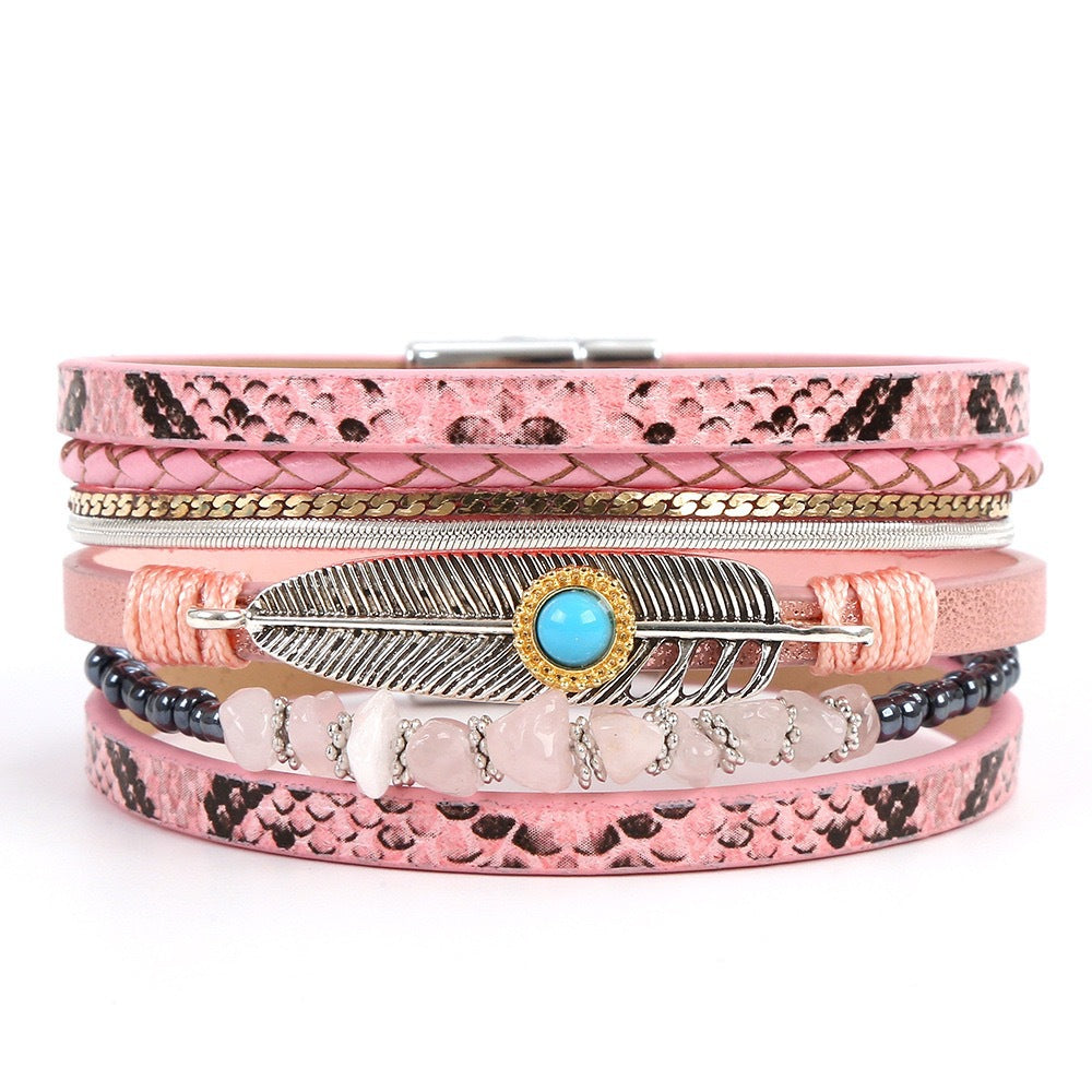 Wholesale Gravel Bohemian Plant Leaf Vintage Minimalist Natural Stone Bracelet