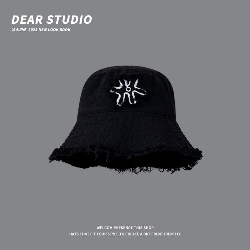 Wholesale Flower Embroidered Raw Edge Thin Bucket Hat