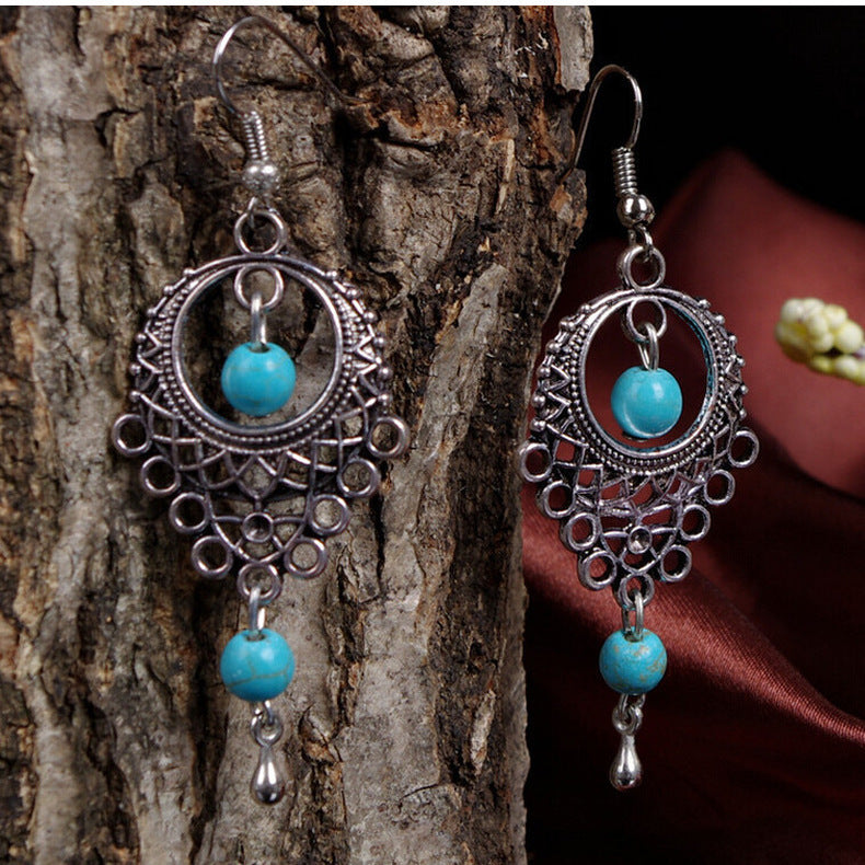 Wholesale Bohemian Turquoise Alloy Geometric Earrings
