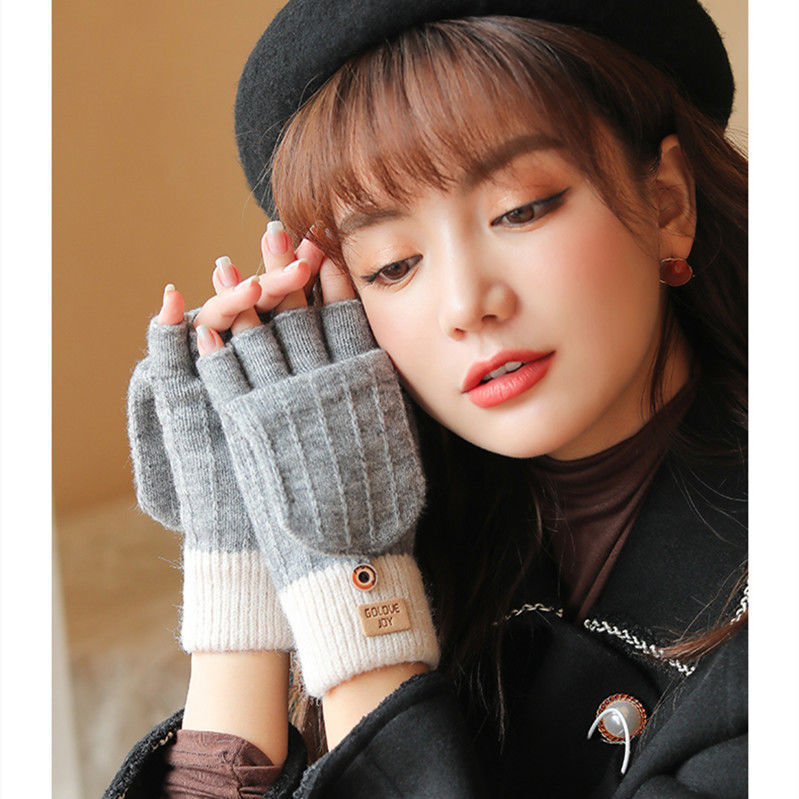 Wholesale Winter Half-finger Flip-up Plus Velvet Cold-proof and Warm Wool Needle Gloves
