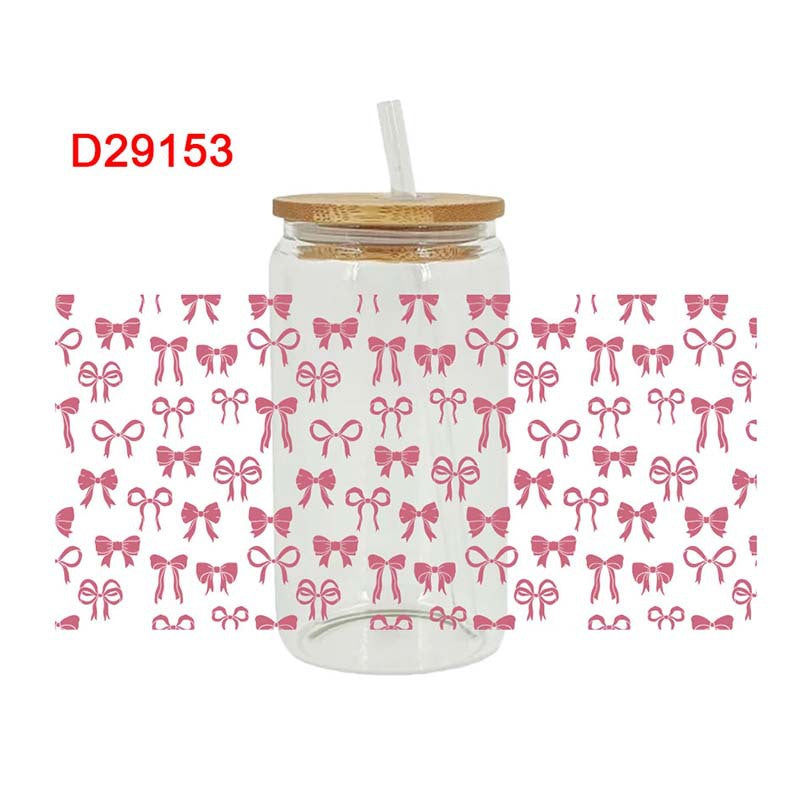 Wholesale Pink flower bow 16oz Cup UV DTF Wraps