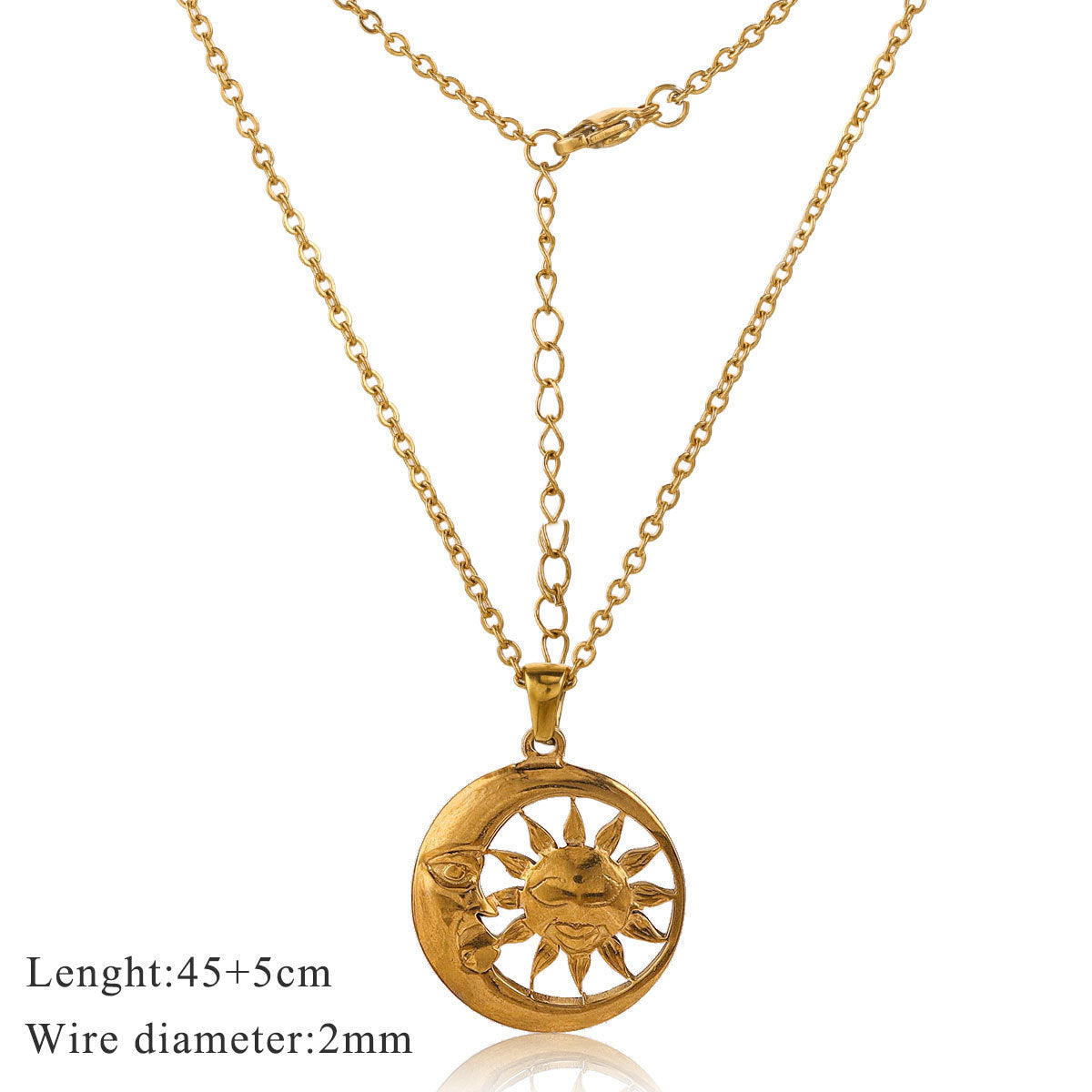 Wholesale Gold Retro Sun Ray Pendant stainless steel necklace