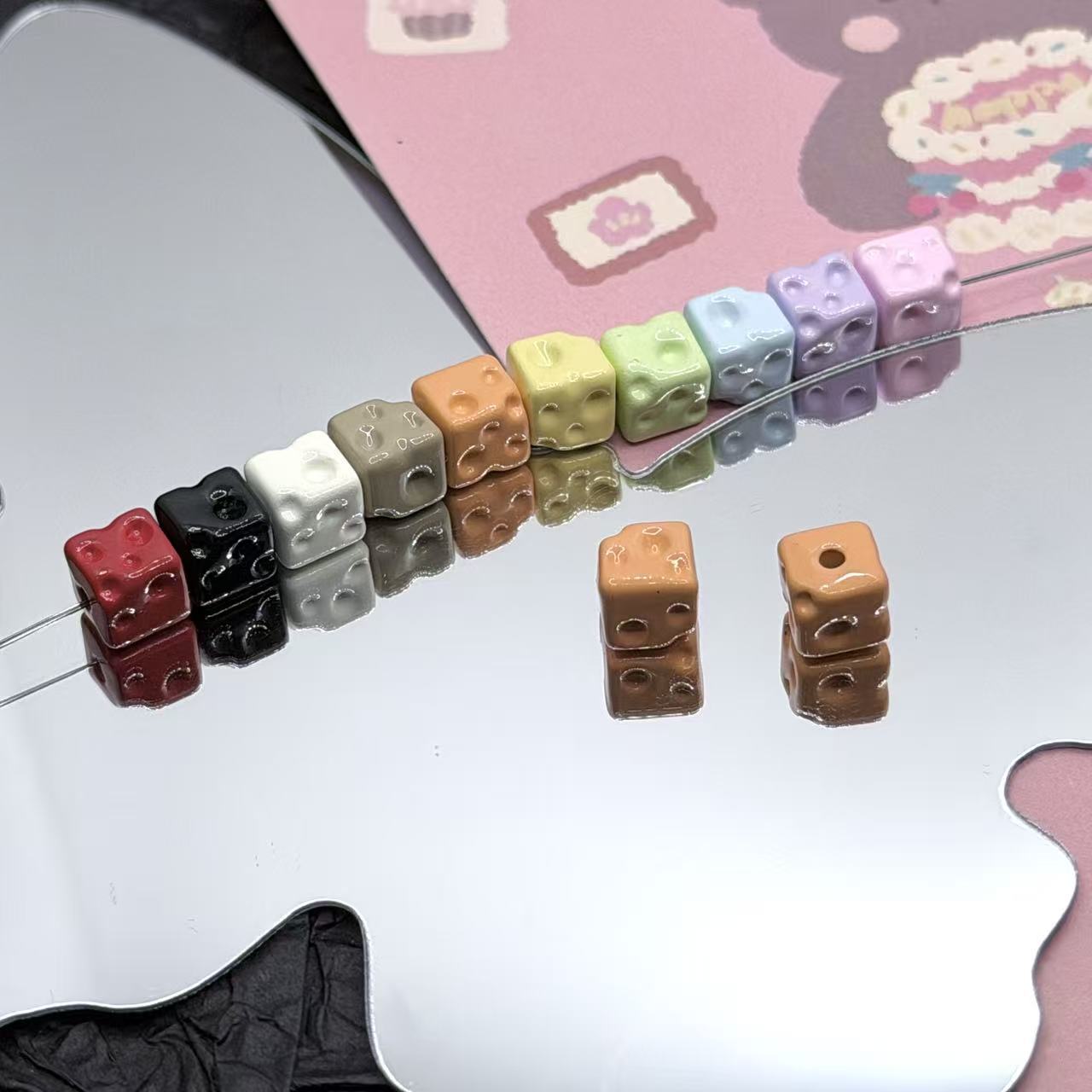 Wholesale 10pcs Alloy Cheese Block Square Colorful Alloy Beads Accessories DIY Accessories