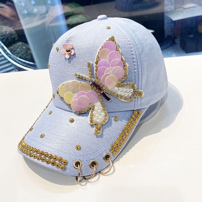 Wholesale Sequin Diamond Butterfly Baseball Mesh Cap