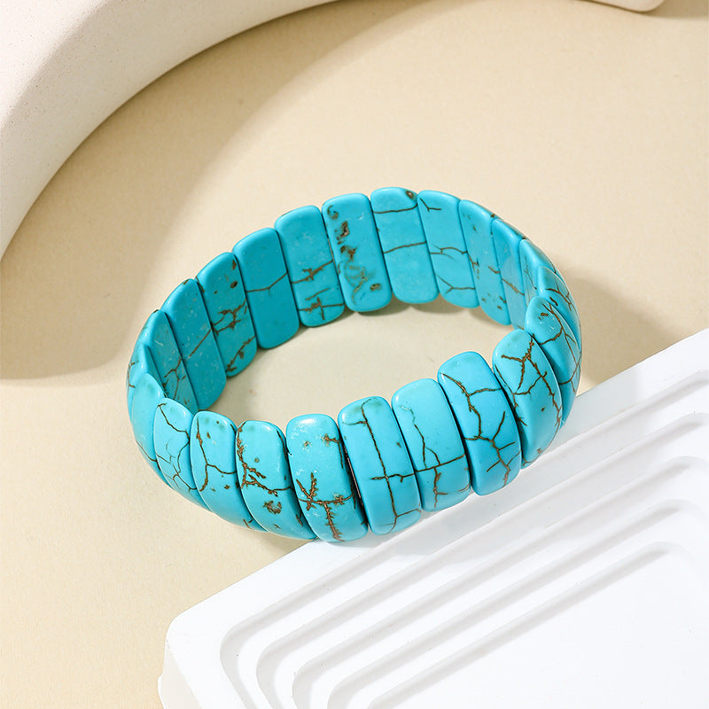 Wholesale Fashion Retro Bohemian Style Wide Textured Turquoise Bracelet