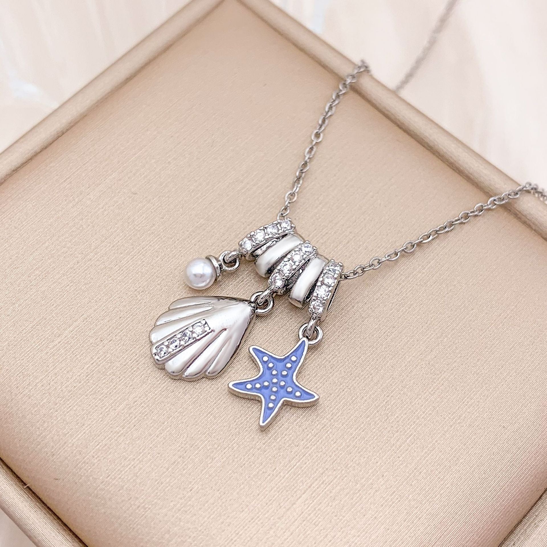 Wholesale Square Ice Cream Color Titanium Steel Necklace Luxury Micro-Paved Zircon Temperament  Accessory