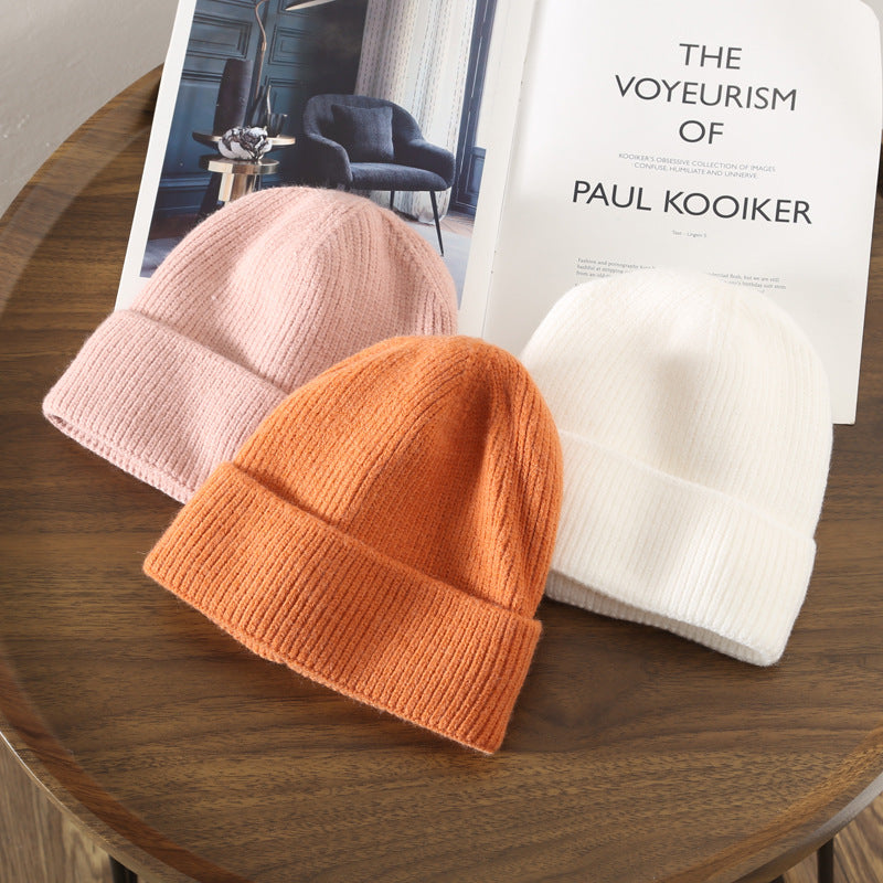 Wholesale Autumn/Winter Solid Color Light Plate with Velvet Warm Knitted Outdoor Travel Cycling Cold Proof Ear Protection Knitted Hat
