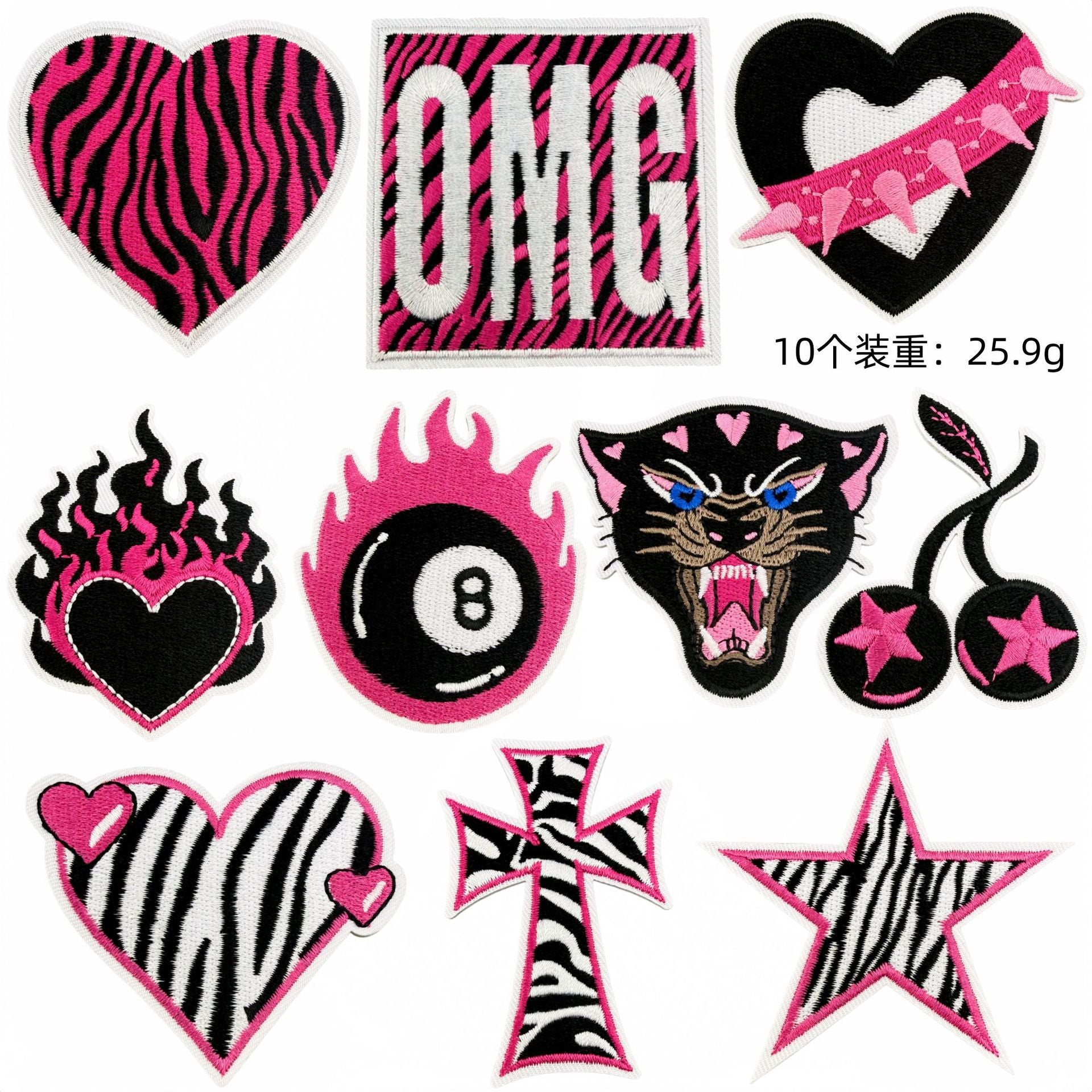 Wholesale Y2K Black Pink Heart Star Embroidered Patches 20 Pcs Fashion Decorative Accent For Clothing Bags Gift Craft Supply