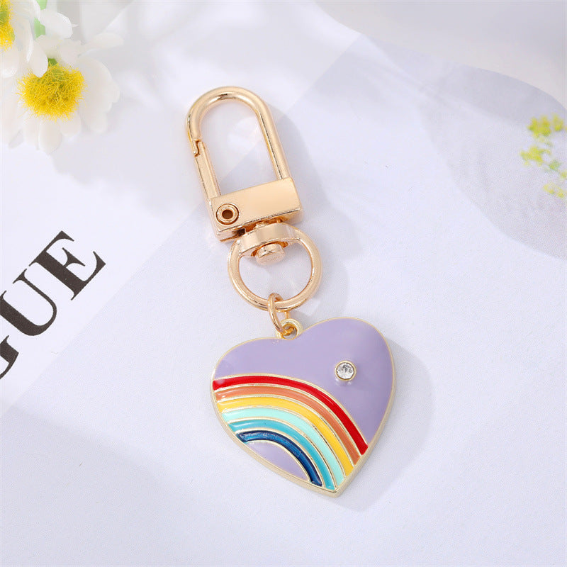 Wholesale 5pcs Diamond Heart Rainbow Alloy Keychains
