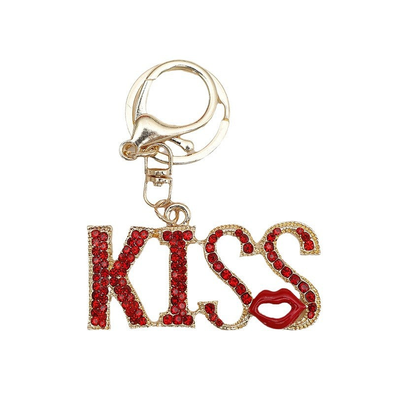 Wholesale Zinc Alloy Diamond Kiss Red Lip Keychain