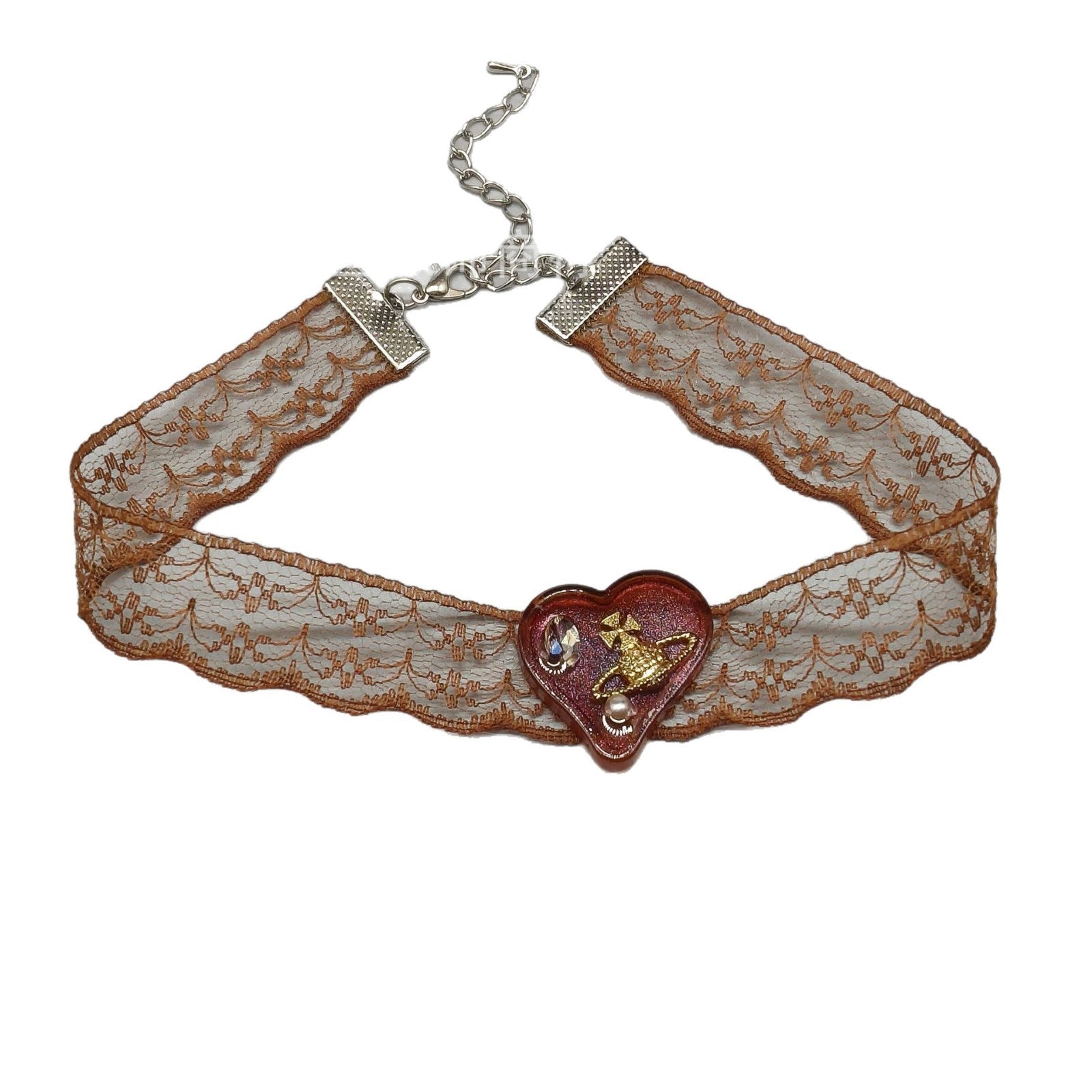 Wholesale Maillard color sweet and cool heart lace choker necklace