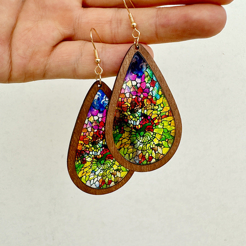 Wholesale Waterdrop shaped colored printed acrylic earrings